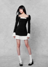 카멜리아 보우 트럼펫 슬리브 드레스